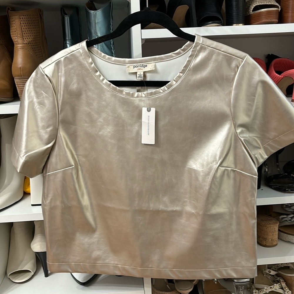 Porridge faux leather gold top.